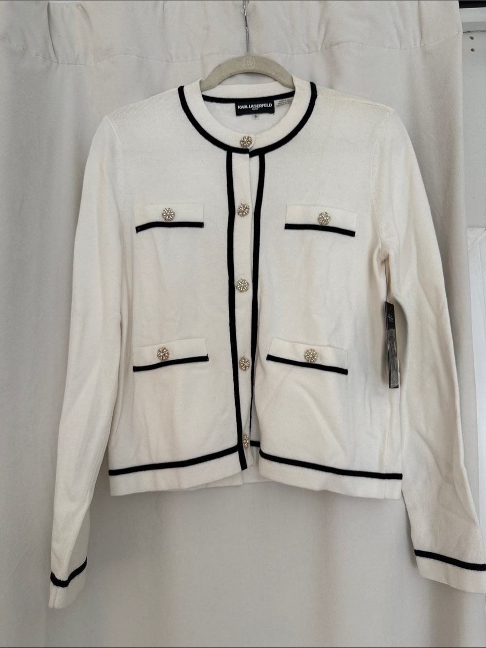 Karl Lagerfeld Paris Women’s Four-Pocket Crewneck Cardigan